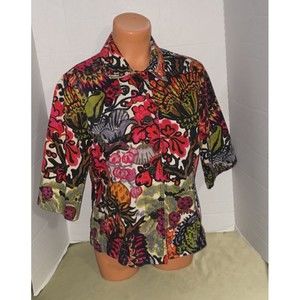 Additions by Chicos Colorful Hawaiian Luau floral Button Artsy Fun Jacket Top 1